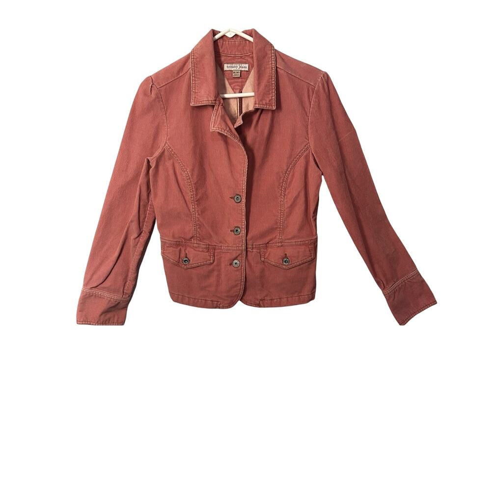 Tommy Jeans Blazer Womens XL Salmon Corduroy Collar Button Front Vintage Y2K